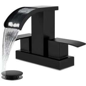 imagegotonovo Waterfall 4 Inch Centerset Bathroom Sink Faucet 2 Handle Basin Faucets 2 or 3 Hole Deck Mount with Pop Up Drain Included Lavatory Modern Mixer Tap Vanity Faucet Brushed NickelMatte Black