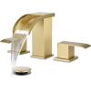 imagegotonovo Waterfall 8 inch Widespread Bathroom Faucet Set Bathroom Sink Faucet 3 Hole 2 Handle Vanity Lavatory Deck Mount with Pop Up Drain and Water Supply Lines Round Body Matte Black ampamp Brushed GoldBrushed Gold