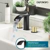 imagegotonovo Waterfall 8 inch Widespread Bathroom Faucet Set Bathroom Sink Faucet 3 Hole 2 Handle Vanity Lavatory Deck Mount with Pop Up Drain and Water Supply Lines Round Body Matte Black ampamp Brushed GoldBrushed Gold and Black