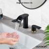 imagegotonovo Waterfall 8 inch Widespread Bathroom Faucet Set Bathroom Sink Faucet 3 Hole 2 Handle Vanity Lavatory Deck Mount with Pop Up Drain and Water Supply Lines Round Body Matte Black ampamp Brushed GoldMatte Black  Brushed Gold
