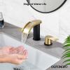 imagegotonovo Waterfall 8 inch Widespread Bathroom Faucet Set Bathroom Sink Faucet 3 Hole 2 Handle Vanity Lavatory Deck Mount with Pop Up Drain and Water Supply Lines Round Body Matte Black ampamp Brushed GoldGold and Matte Black