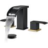imagegotonovo Waterfall 8 inch Widespread Bathroom Faucet Set Bathroom Sink Faucet 3 Hole 2 Handle Vanity Lavatory Deck Mount with Pop Up Drain and Water Supply Lines Round Body Matte Black ampamp Brushed GoldMatte Black  Brushed Gold