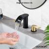 imagegotonovo Waterfall 8 inch Widespread Bathroom Faucet Set Bathroom Sink Faucet 3 Hole 2 Handle Vanity Lavatory Deck Mount with Pop Up Drain and Water Supply Lines Round Body Matte Black ampamp Brushed GoldBrushed Gold and Black