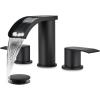 imagegotonovo Waterfall 8 inch Widespread Bathroom Faucet Set Bathroom Sink Faucet 3 Hole 2 Handle Vanity Lavatory Deck Mount with Pop Up Drain and Water Supply Lines Round Body Matte Black ampamp Brushed GoldMatte Black
