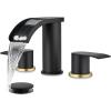 imagegotonovo Waterfall 8 inch Widespread Bathroom Faucet Set Bathroom Sink Faucet 3 Hole 2 Handle Vanity Lavatory Deck Mount with Pop Up Drain and Water Supply Lines Round Body Matte Black ampamp Brushed GoldMatte Black  Brushed Gold