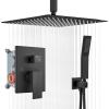 imagegotonovo Bathroom Rain Shower Combo Set Ceiling Mount with Handheld Spray High Pressure Luxury Mixer Trim Kit with Roughin Valve 2 Function 12 inch Shower Head Matte BlackMatte Black