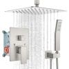 imagegotonovo Bathroom Rain Shower Combo Set Ceiling Mount with Handheld Spray High Pressure Luxury Mixer Trim Kit with Roughin Valve 2 Function 12 inch Shower Head Matte BlackBrushed Nickel