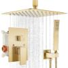 imagegotonovo Bathroom Rain Shower Combo Set Ceiling Mount with Handheld Spray High Pressure Luxury Mixer Trim Kit with Roughin Valve 2 Function 12 inch Shower Head Matte BlackBrushed Gold