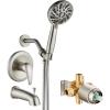 imagegotonovo Bathroom Shower Head Kit High Pressure Combo System Shower Faucet 6 Modes ABS Handheld Spray Shower Trim Kit Valve Included Shower Head and Handle Set Brushed GoldBrushed Nickel