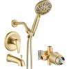 imagegotonovo Bathroom Shower Head Kit High Pressure Combo System Shower Faucet 6 Modes ABS Handheld Spray Shower Trim Kit Valve Included Shower Head and Handle Set Brushed GoldBrushed Gold