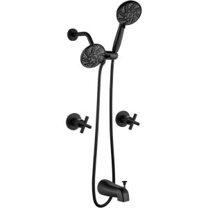 imagegotonovo 2 Handle Tub Shower Faucet Set Bathtub and Shower Faucet Combo Dual Shower Head and Handle Set Tub Shower Trim Kit Shower System with Tub Spout Wall Mount Matte Black