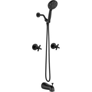 imagegotonovo 2 Handles Tub Shower Faucet SetBathtub Faucet Set with 6 Modes Handheld Spray Shower System with Tub SpoutShower Head and Handle Set Shower Fixture Wall Mount Matte BlackMatte Black