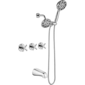imagegotonovo 3 Handle Tub Shower Faucet Set Dual Shower Head and Handle Set Bathtub and Shower Faucet ComboShower System with Tub SpoutWall Mount Tub Shower Trim Kit Brushed NickelPolished Chrome