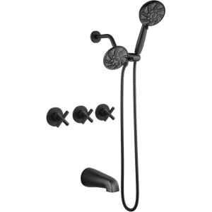 imagegotonovo 3 Handle Tub Shower Faucet Set Dual Shower Head and Handle Set Bathtub and Shower Faucet ComboShower System with Tub SpoutWall Mount Tub Shower Trim Kit Brushed NickelMatte Black