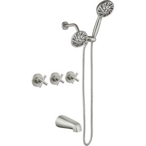 imagegotonovo 3 Handle Tub Shower Faucet Set Dual Shower Head and Handle Set Bathtub and Shower Faucet ComboShower System with Tub SpoutWall Mount Tub Shower Trim Kit Brushed NickelBrushed Nickel