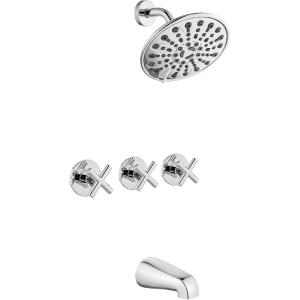 imagegotonovo 3 Handle Tub Shower Faucet Set Tub and Shower Faucet ComboBathtub Faucet Set with 6 Settings Shower Head and Waterfall Tub Spout Tub and Shower Trim Kit Tub Shower Fixture Matte BlackPolished Chrome