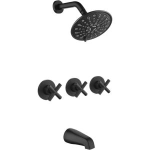 imagegotonovo 3 Handle Tub Shower Faucet Set Tub and Shower Faucet ComboBathtub Faucet Set with 6 Settings Shower Head and Waterfall Tub Spout Tub and Shower Trim Kit Tub Shower Fixture Matte BlackMatte Black