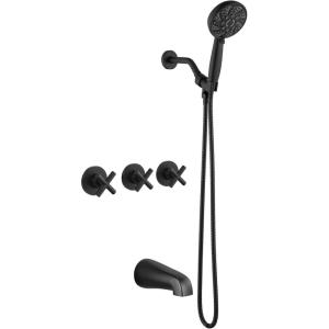 imagegotonovo 3 Handle Tub Shower Faucet SetShower System with Tub SpoutShower Head and Handle Set with 6 Settings Handheld Spray Tub and Shower Faucet Combo Wall Mount Tub Shower Fixture Polished ChromeMatte Black