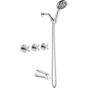 imagegotonovo 3 Handle Tub Shower Faucet SetShower System with Tub SpoutShower Head and Handle Set with 6 Settings Handheld Spray Tub and Shower Faucet Combo Wall Mount Tub Shower Fixture Polished ChromePolished Chrome