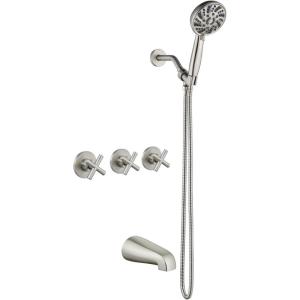 imagegotonovo 3 Handle Tub Shower Faucet SetShower System with Tub SpoutShower Head and Handle Set with 6 Settings Handheld Spray Tub and Shower Faucet Combo Wall Mount Tub Shower Fixture Polished ChromeBrushed Nickel