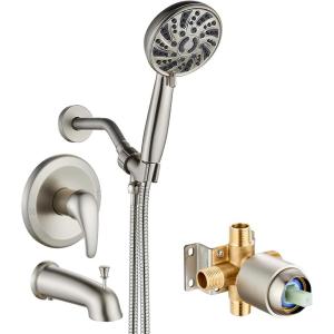 imagegotonovo Bathroom Shower Head Kit High Pressure Combo System Shower Faucet 6 Modes ABS Handheld Spray Shower Trim Kit Valve Included Shower Head and Handle Set Brushed GoldBrushed Nickel