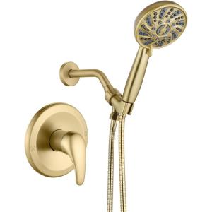 imagegotonovo SingleHandle Shower Faucet Set Shower Kit with Valve Shower Head and Handle Set Shower Trim Kit with 6 Modes ABS Handheld Shower Fixtures Shower Valve and Trim Kit Brushed GoldBrushed Gold