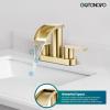 imagegotonovo 4 Inch Centerset Waterfall Bathroom Sink Faucet Deck Mount 2 Handle Basin Faucets 2 or 3 Hole with Pop Up Drain Included Lavatory Modern Mixer Tap Vanity Faucet Brushed GoldBrushed Gold
