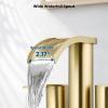 imagegotonovo 4 Inch Centerset Waterfall Bathroom Sink Faucet Deck Mount 2 Handle Basin Faucets 2 or 3 Hole with Pop Up Drain Included Lavatory Modern Mixer Tap Vanity Faucet Brushed GoldBrushed Gold