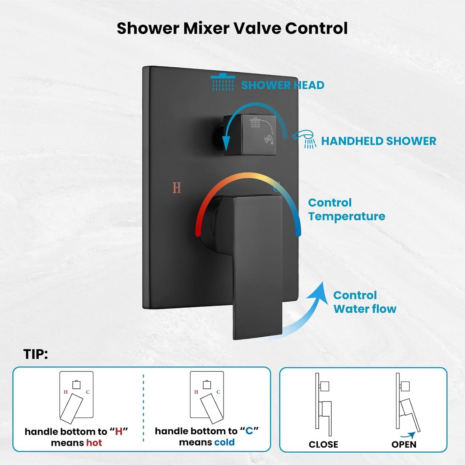 imagegotonovo Bathroom Shower Faucet Set with Slide Bar 12 inch Rainfall Shower Head with Handheld Spray Combo Shower Trim Kit Shower System Roughin Valve Included Wall Mounted Matte BlackMatte Black