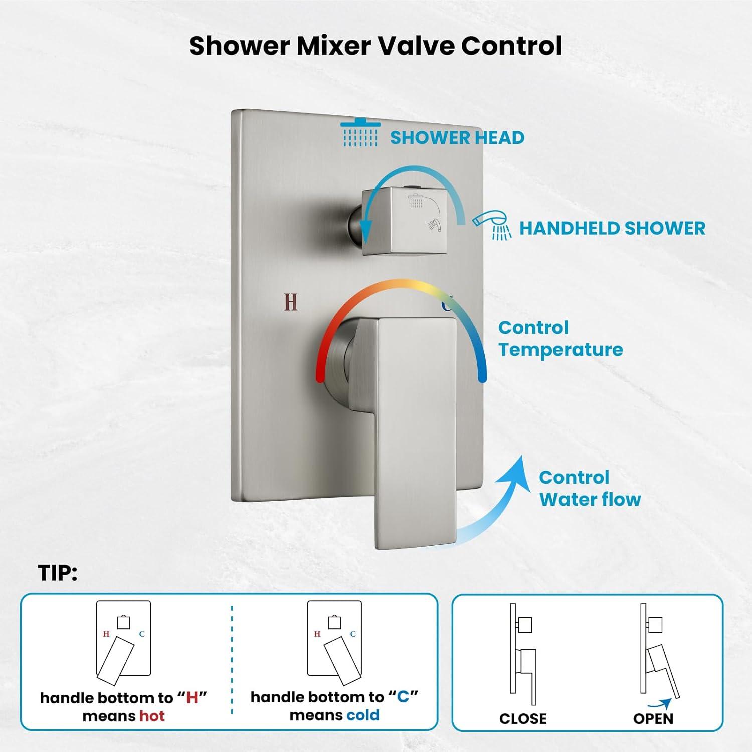imagegotonovo Bathroom Shower Faucet Set with Slide Bar 12 inch Rainfall Shower Head with Handheld Spray Combo Shower Trim Kit Shower System Roughin Valve Included Wall Mounted Matte BlackBrushed Nickel
