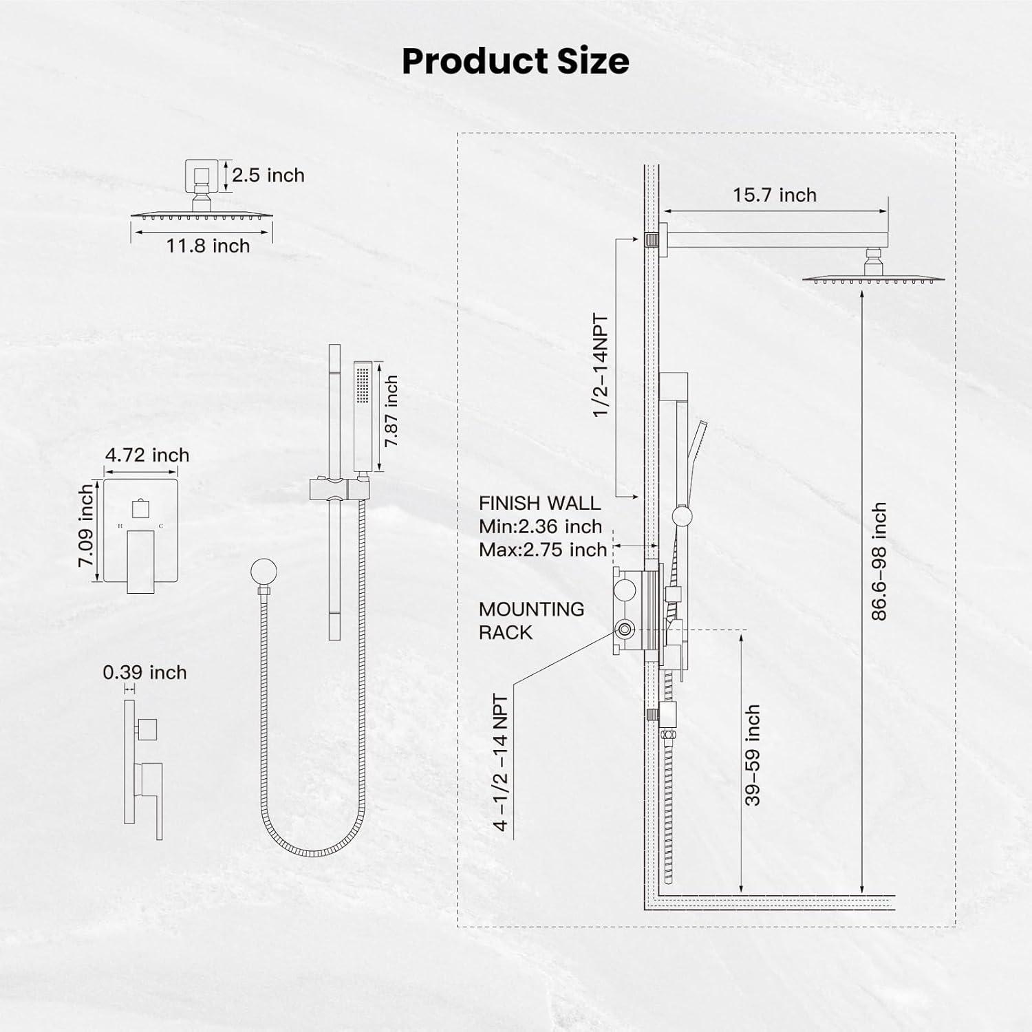 imagegotonovo Bathroom Shower Faucet Set with Slide Bar 12 inch Rainfall Shower Head with Handheld Spray Combo Shower Trim Kit Shower System Roughin Valve Included Wall Mounted Matte BlackBrushed Nickel