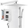 imagegotonovo Bathroom Shower Faucet Set with Slide Bar 12 inch Rainfall Shower Head with Handheld Spray Combo Shower Trim Kit Shower System Roughin Valve Included Wall Mounted Matte BlackPolished Chrome