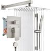 imagegotonovo Bathroom Shower Faucet Set with Slide Bar 12 inch Rainfall Shower Head with Handheld Spray Combo Shower Trim Kit Shower System Roughin Valve Included Wall Mounted Matte BlackBrushed Nickel
