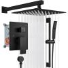 imagegotonovo Bathroom Shower Faucet Set with Slide Bar 12 inch Rainfall Shower Head with Handheld Spray Combo Shower Trim Kit Shower System Roughin Valve Included Wall Mounted Matte BlackMatte Black