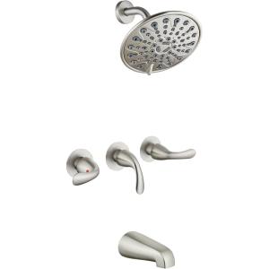 imagegotonovo 3 Handle Tub Shower Faucet Set Bathtub Shower FixtureBathroom Tub and Shower Faucet Combo Shower System Complete Tub and Shower Trim Kit with 6 Settings Showerhead Matte BlackBrushed Nickel