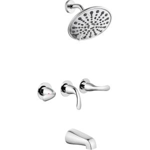 imagegotonovo 3 Handle Tub Shower Faucet Set Bathtub Shower FixtureBathroom Tub and Shower Faucet Combo Shower System Complete Tub and Shower Trim Kit with 6 Settings Showerhead Matte BlackPolished Chrome