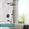 imagegotonovo Shower System with Tub Spout Wall Mount 3 Function Roughin Valve Bathtub Shower Faucets Set Complete Rain 10 Inch Round Showerhead Trim Kit Combo Cylindrical Handheld Matte BlackOil Rubbed Bronze