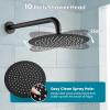imagegotonovo Shower System with Tub Spout Wall Mount 3 Function Roughin Valve Bathtub Shower Faucets Set Complete Rain 10 Inch Round Showerhead Trim Kit Combo Cylindrical Handheld Matte BlackMatte Black