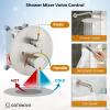 imagegotonovo Shower System with Tub Spout Wall Mount 3 Function Roughin Valve Bathtub Shower Faucets Set Complete Rain 10 Inch Round Showerhead Trim Kit Combo Cylindrical Handheld Matte BlackBrushed Nickel