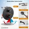 imagegotonovo Shower System with Tub Spout Wall Mount 3 Function Roughin Valve Bathtub Shower Faucets Set Complete Rain 10 Inch Round Showerhead Trim Kit Combo Cylindrical Handheld Matte BlackMatte Black