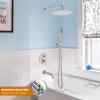 imagegotonovo Shower System with Tub Spout Wall Mount 3 Function Roughin Valve Bathtub Shower Faucets Set Complete Rain 10 Inch Round Showerhead Trim Kit Combo Cylindrical Handheld Matte BlackBrushed Nickel