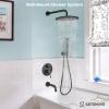imagegotonovo Shower System with Tub Spout Wall Mount 3 Function Roughin Valve Bathtub Shower Faucets Set Complete Rain 10 Inch Round Showerhead Trim Kit Combo Cylindrical Handheld Matte BlackOil Rubbed Bronze