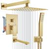 imagegotonovo Shower System with Tub Spout Wall Mounted Rain Shower Head and Handle Combo Shower Faucet Set with Valve 12 Inch Brushed NickelBrushed Gold
