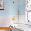 imagegotonovo Shower System with Tub Spout Wall Mounted Rain Shower Head and Handle Combo Shower Faucet Set with Valve 12 Inch Brushed NickelBrushed Gold