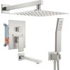imagegotonovo Shower System with Tub Spout Wall Mounted Rain Shower Head and Handle Combo Shower Faucet Set with Valve 12 Inch Brushed NickelBrushed Nickel