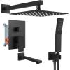 imagegotonovo Shower System with Tub Spout Wall Mounted Rain Shower Head and Handle Combo Shower Faucet Set with Valve 12 Inch Brushed NickelMatte Black