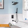 imagegotonovo Shower System with Tub Spout Wall Mounted Rain Shower Head and Handle Combo Shower Faucet Set with Valve 12 Inch Brushed NickelMatte Black