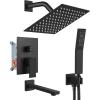 imagegotonovo Shower System with Tub Spout Wall Mounted Rain Shower Head and Handle Combo Shower Faucet Set with Valve 12 Inch Brushed NickelMatte Black