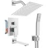 imagegotonovo Shower System with Tub Spout Wall Mounted Rain Shower Head and Handle Combo Shower Faucet Set with Valve 12 Inch Brushed NickelPolish Chrome