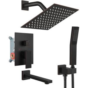 imagegotonovo Shower System with Tub Spout Wall Mounted Rain Shower Head and Handle Combo Shower Faucet Set with Valve 12 Inch Brushed NickelOil Rubbed Bronze